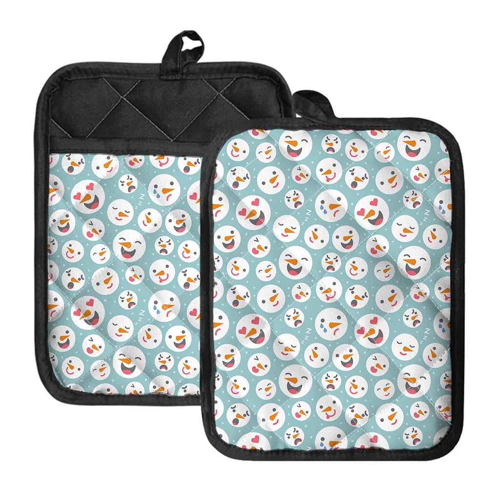 Snowman Emoji Pattern Print Pot Holders With Pocket