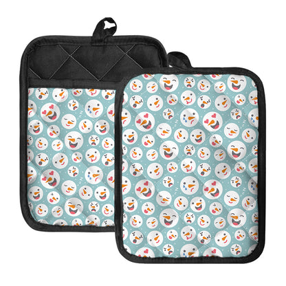Snowman Emoji Pattern Print Pot Holders With Pocket
