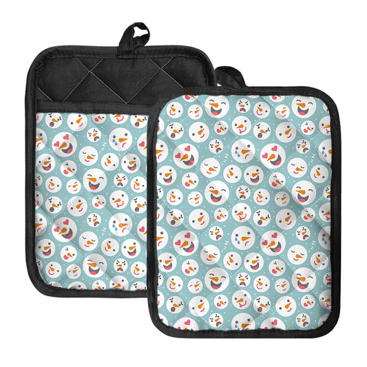 Snowman Emoji Pattern Print Pot Holders With Pocket
