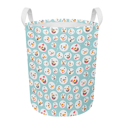 Snowman Emoji Pattern Print Round Laundry Basket