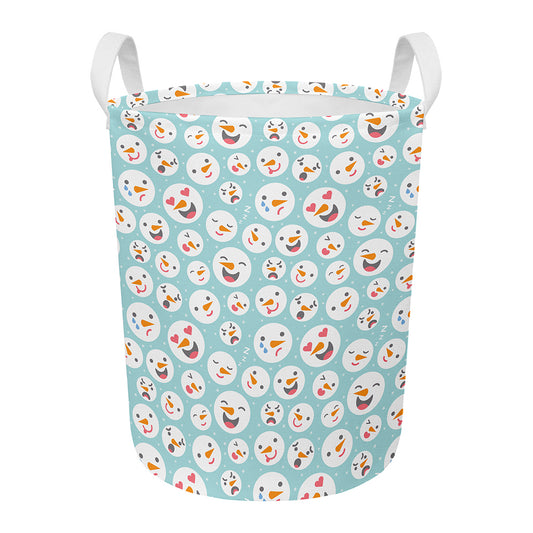 Snowman Emoji Pattern Print Round Laundry Basket