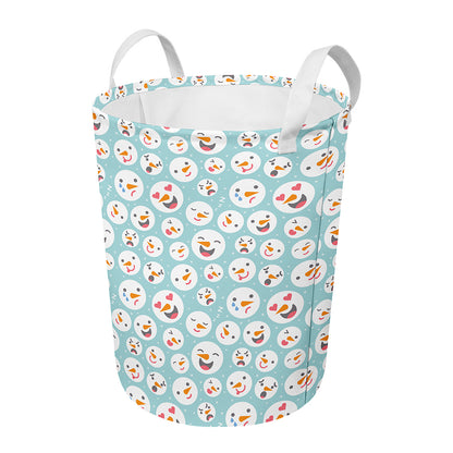 Snowman Emoji Pattern Print Round Laundry Basket