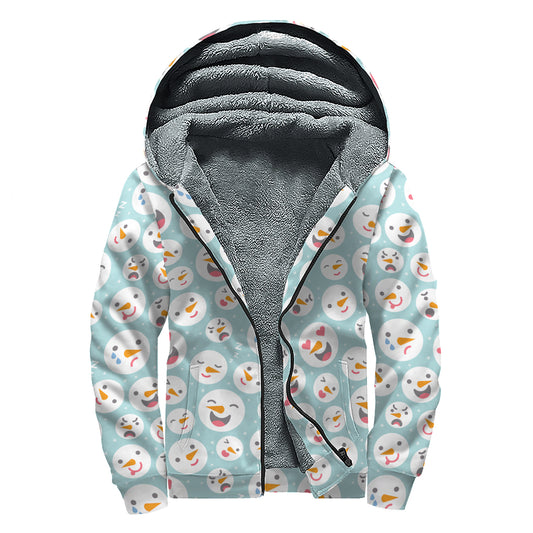 Snowman Emoji Pattern Print Sherpa Lined Zip Up Hoodie