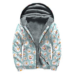Snowman Emoji Pattern Print Sherpa Lined Zip Up Hoodie