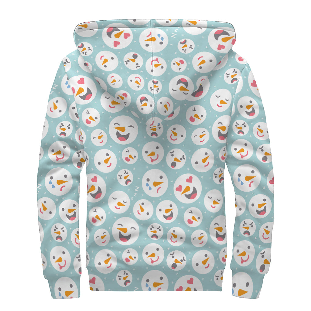 Snowman Emoji Pattern Print Sherpa Lined Zip Up Hoodie