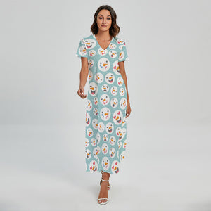 Snowman Emoji Pattern Print Short Sleeve Maxi Dress