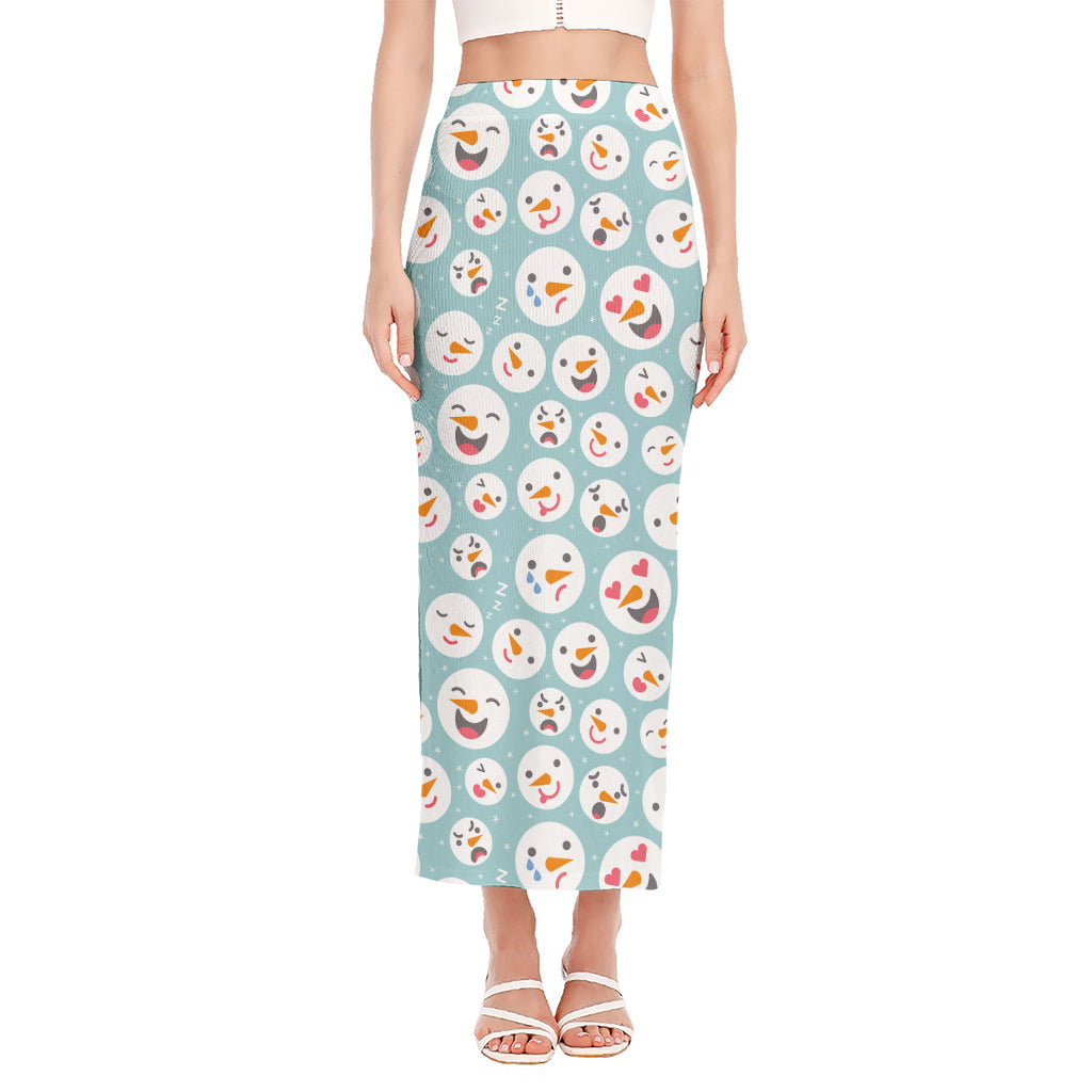 Snowman Emoji Pattern Print Side Slit Maxi Skirt