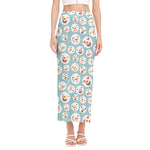 Snowman Emoji Pattern Print Side Slit Maxi Skirt