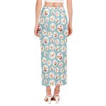 Snowman Emoji Pattern Print Side Slit Maxi Skirt