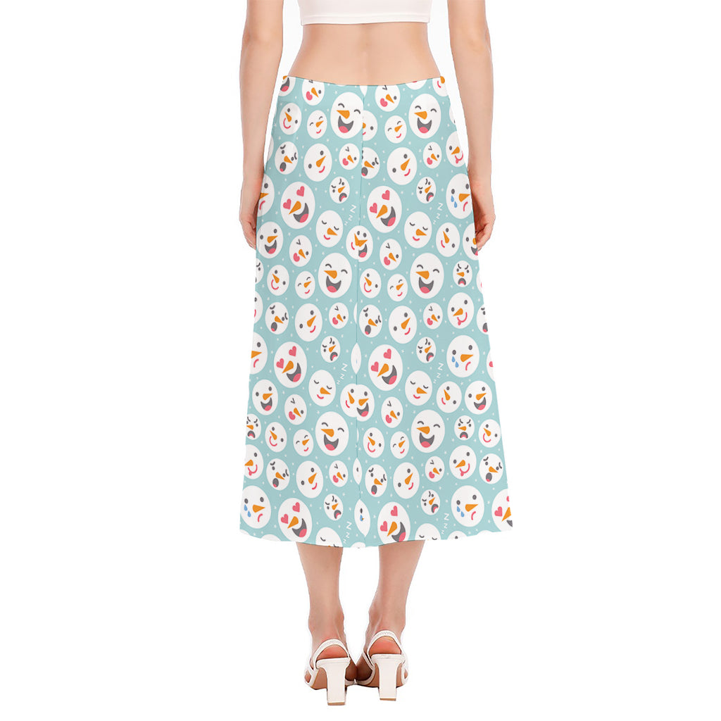 Snowman Emoji Pattern Print Side Slit Midi Skirt