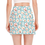 Snowman Emoji Pattern Print Side Slit Mini Skirt