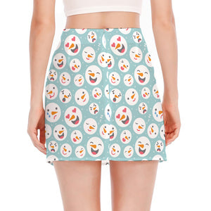 Snowman Emoji Pattern Print Side Slit Mini Skirt