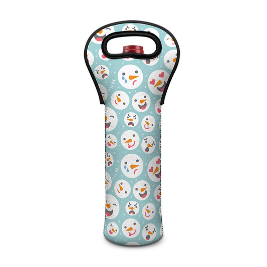 Snowman Emoji Pattern Print Single Neoprene Wine Tote