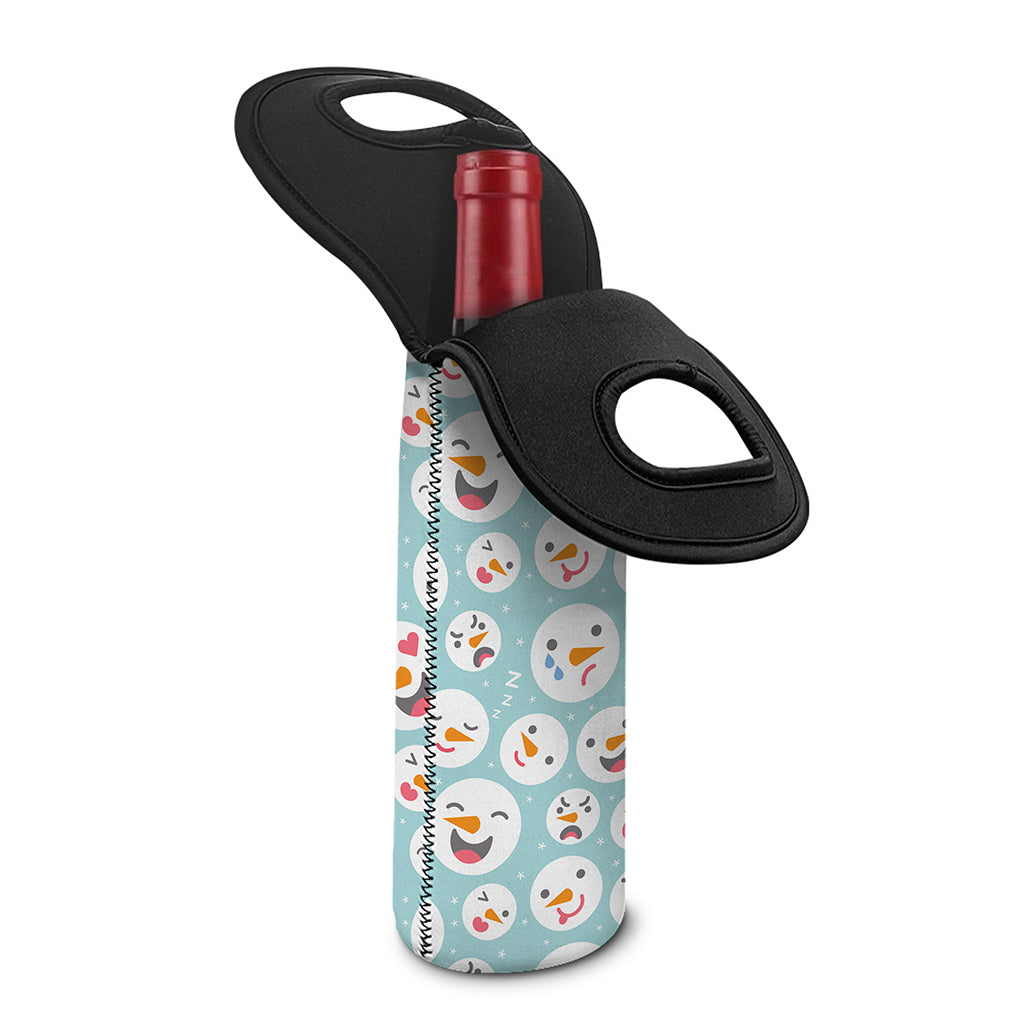 Snowman Emoji Pattern Print Single Neoprene Wine Tote
