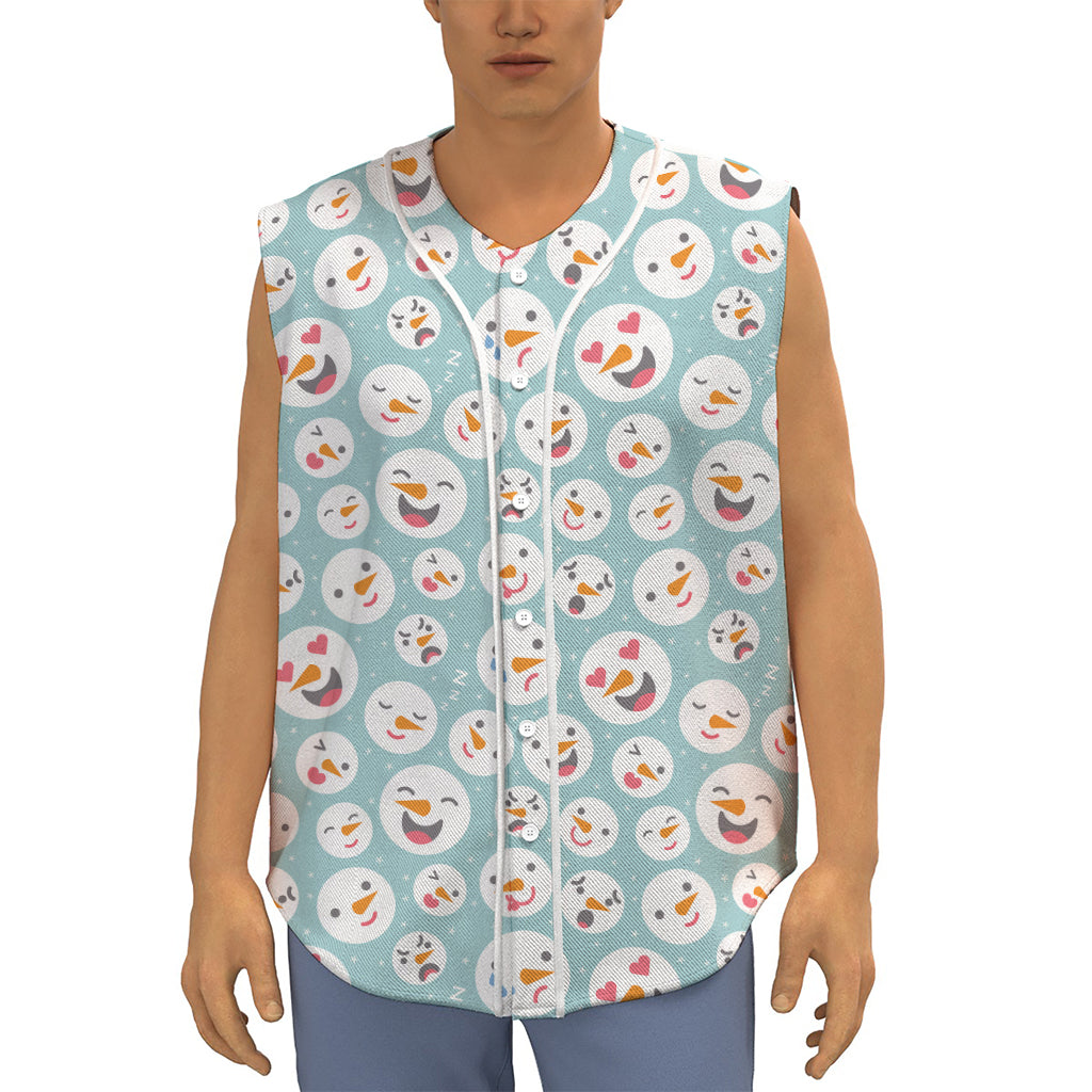 Snowman Emoji Pattern Print Sleeveless Baseball Jersey