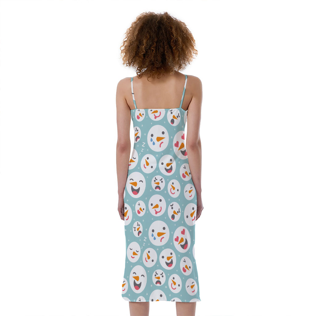 Snowman Emoji Pattern Print Slim Fit Midi Cami Dress