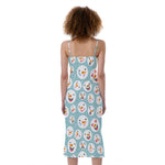 Snowman Emoji Pattern Print Slim Fit Midi Cami Dress