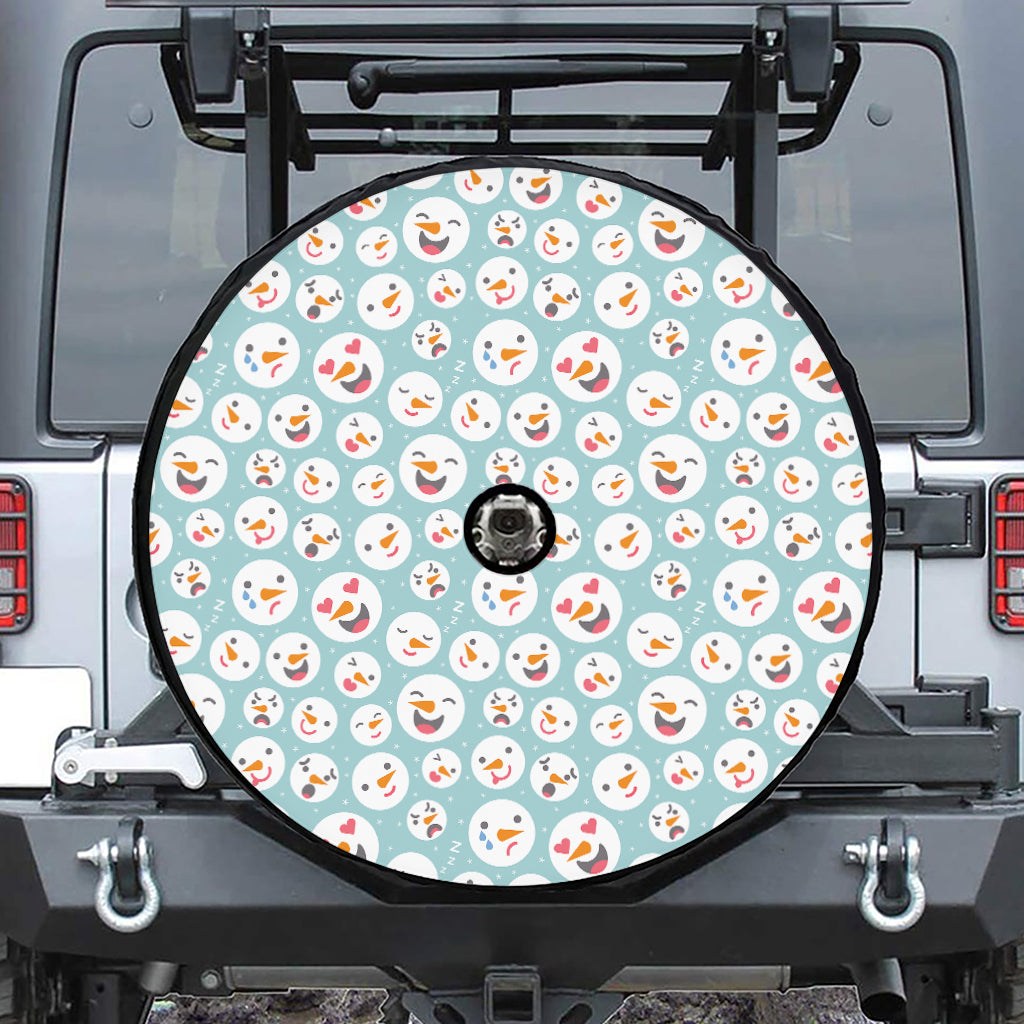 Snowman Emoji Pattern Print Tire Cover With Camera Hole