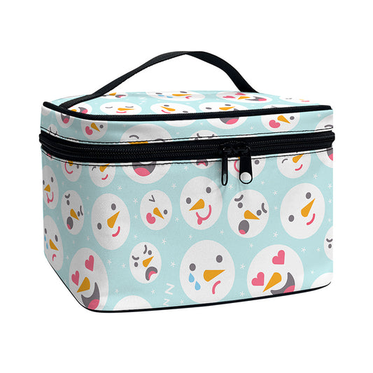 Snowman Emoji Pattern Print Travel Makeup Bag