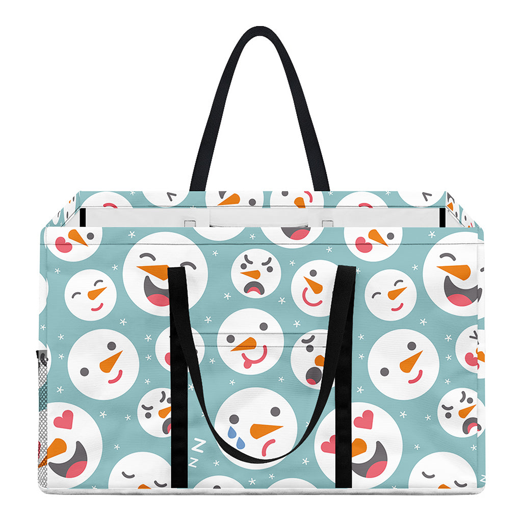 Snowman Emoji Pattern Print Utility Tote Bag