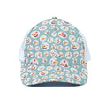 Snowman Emoji Pattern Print White Mesh Trucker Hat
