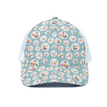 Snowman Emoji Pattern Print White Mesh Trucker Cap