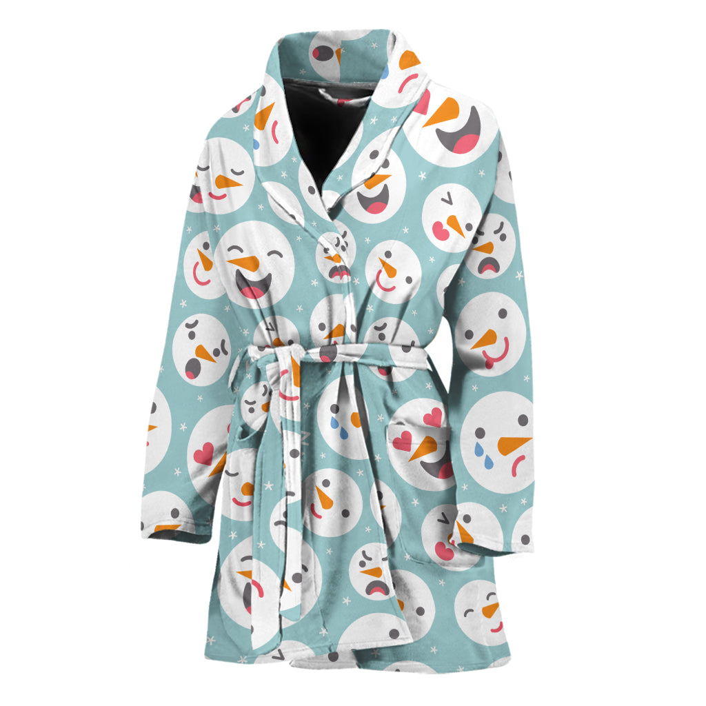 Snowman Emoji Pattern Print Women's Bathrobe