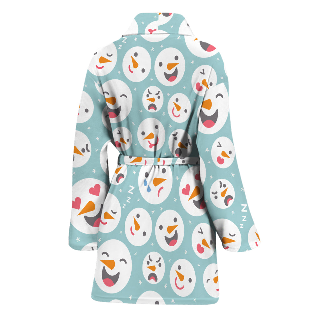 Snowman Emoji Pattern Print Women's Bathrobe