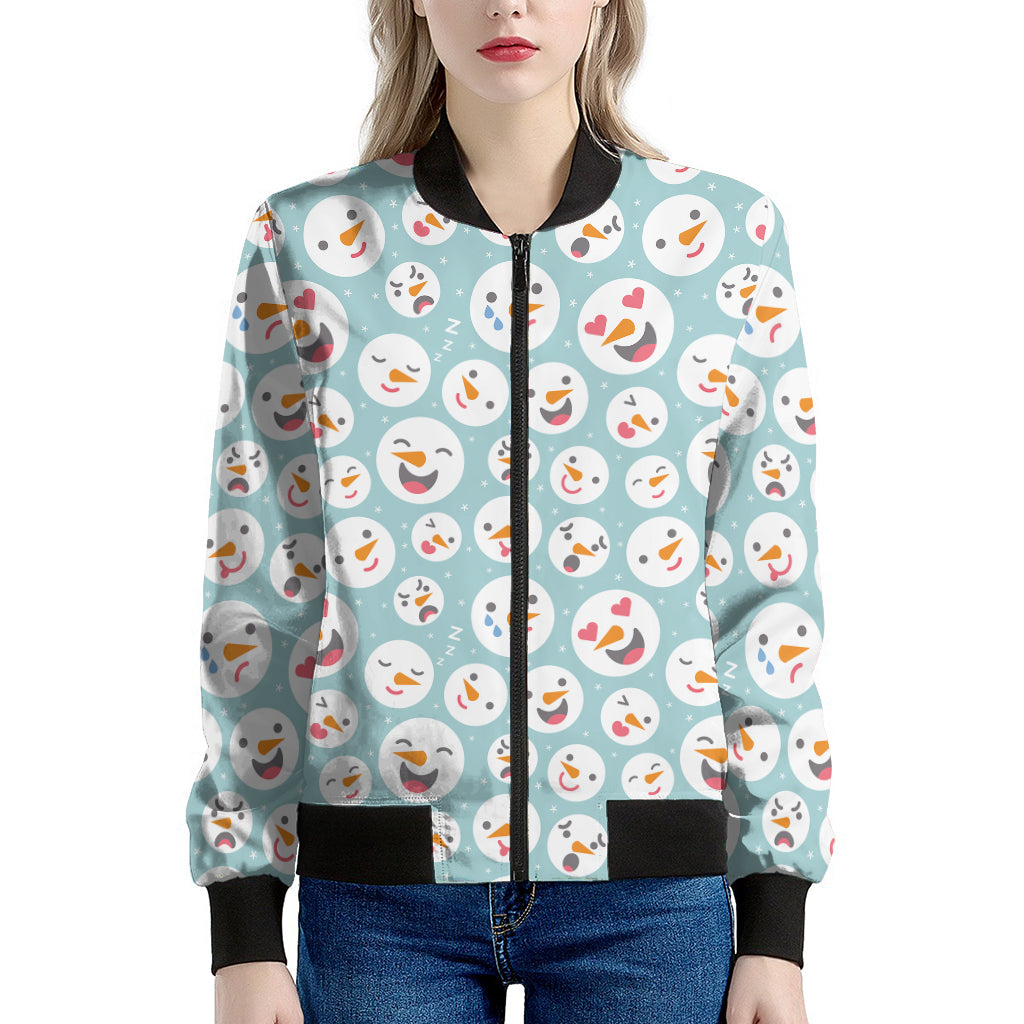 Snowman Emoji Pattern Print Women's Bomber Jacket