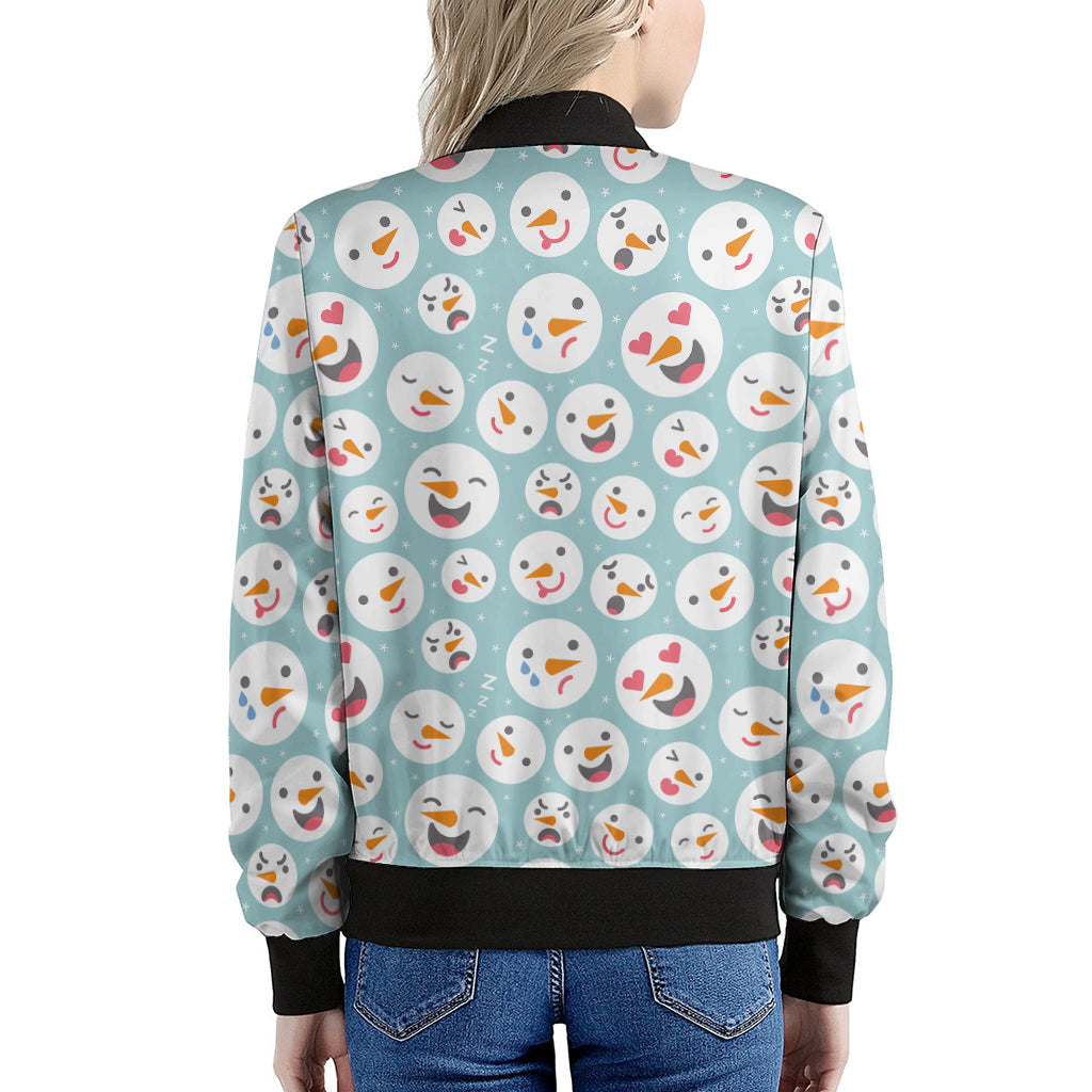 Snowman Emoji Pattern Print Women's Bomber Jacket