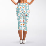 Snowman Emoji Pattern Print Women's Capri Leggings