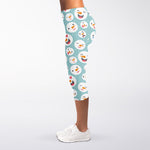 Snowman Emoji Pattern Print Women's Capri Leggings