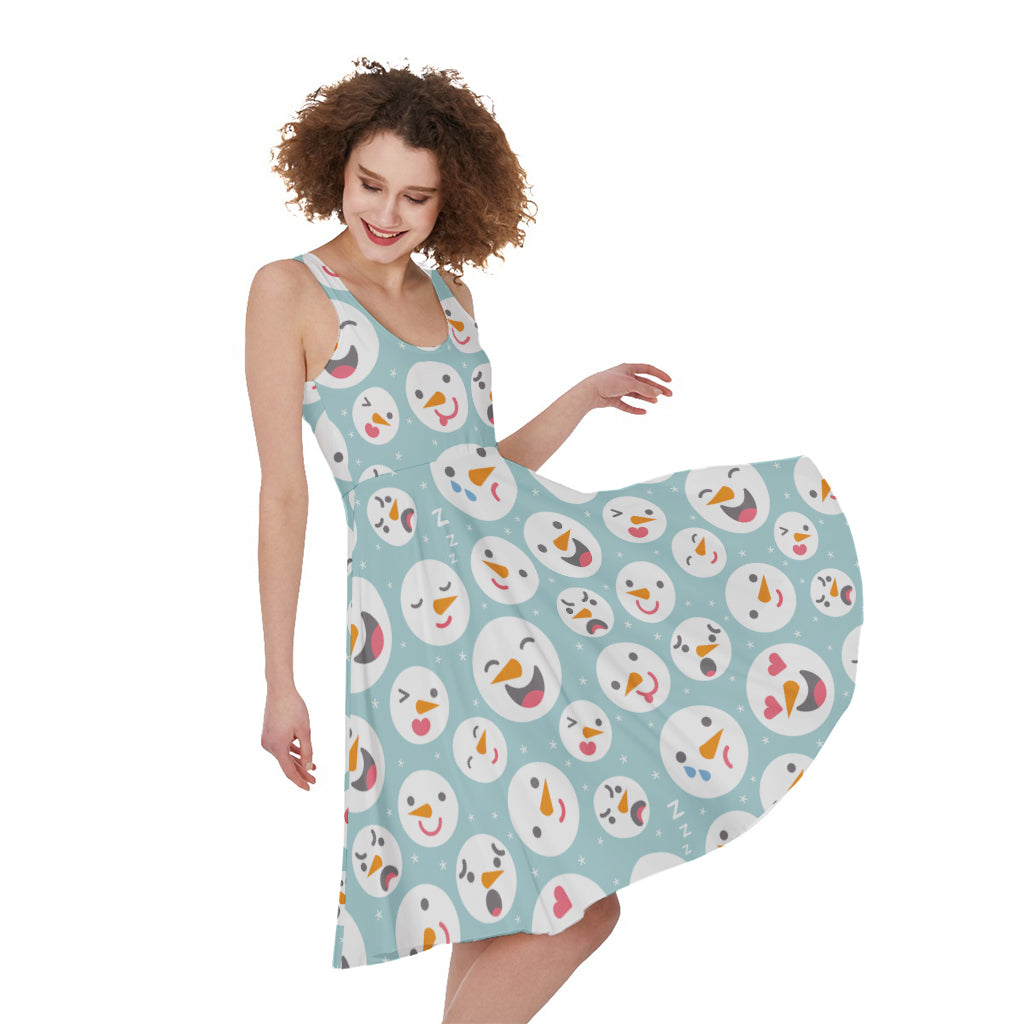 Snowman Emoji Pattern Print Women's Sleeveless Dress