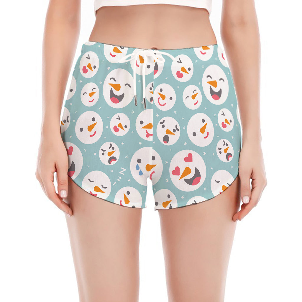 Snowman Emoji Pattern Print Women's Split Running Shorts