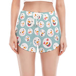 Snowman Emoji Pattern Print Women's Split Running Shorts