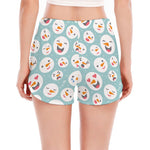 Snowman Emoji Pattern Print Women's Split Running Shorts