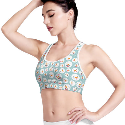 Snowman Emoji Pattern Print Women's Sports Bra