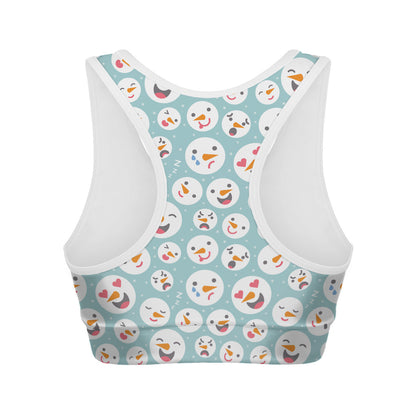 Snowman Emoji Pattern Print Women's Sports Bra