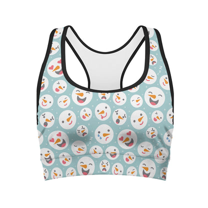 Snowman Emoji Pattern Print Women's Sports Bra