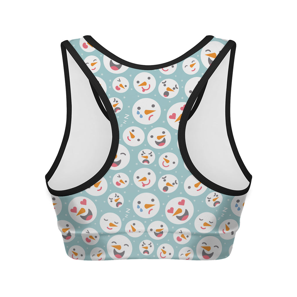 Snowman Emoji Pattern Print Women's Sports Bra