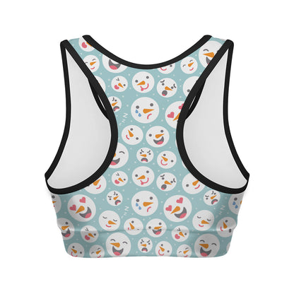 Snowman Emoji Pattern Print Women's Sports Bra