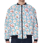 Snowman Emoji Pattern Print Zip Sleeve Bomber Jacket