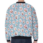 Snowman Emoji Pattern Print Zip Sleeve Bomber Jacket