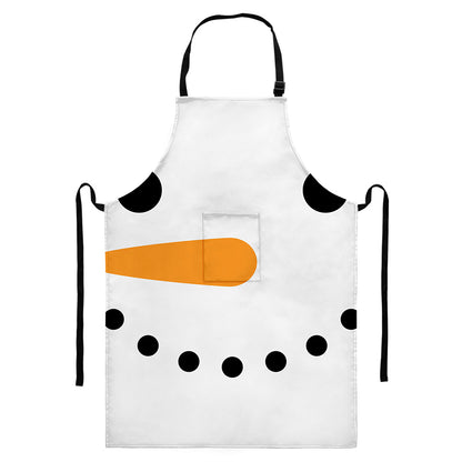 Snowman Face Print Bib Apron With Pocket