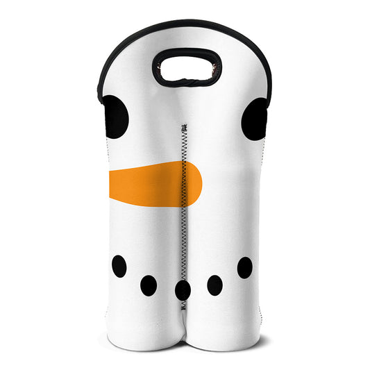 Snowman Face Print Double Neoprene Wine Tote
