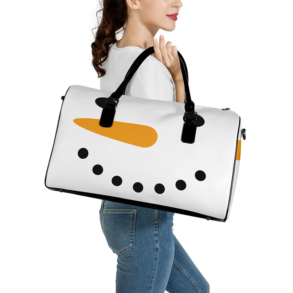 Snowman Face Print Leather Duffle Bag