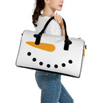 Snowman Face Print Leather Duffle Bag