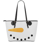 Snowman Face Print Leather Tote Bag
