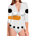 Snowman Face Print Long Sleeve Swimsuit