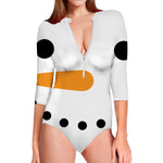 Snowman Face Print Long Sleeve Swimsuit